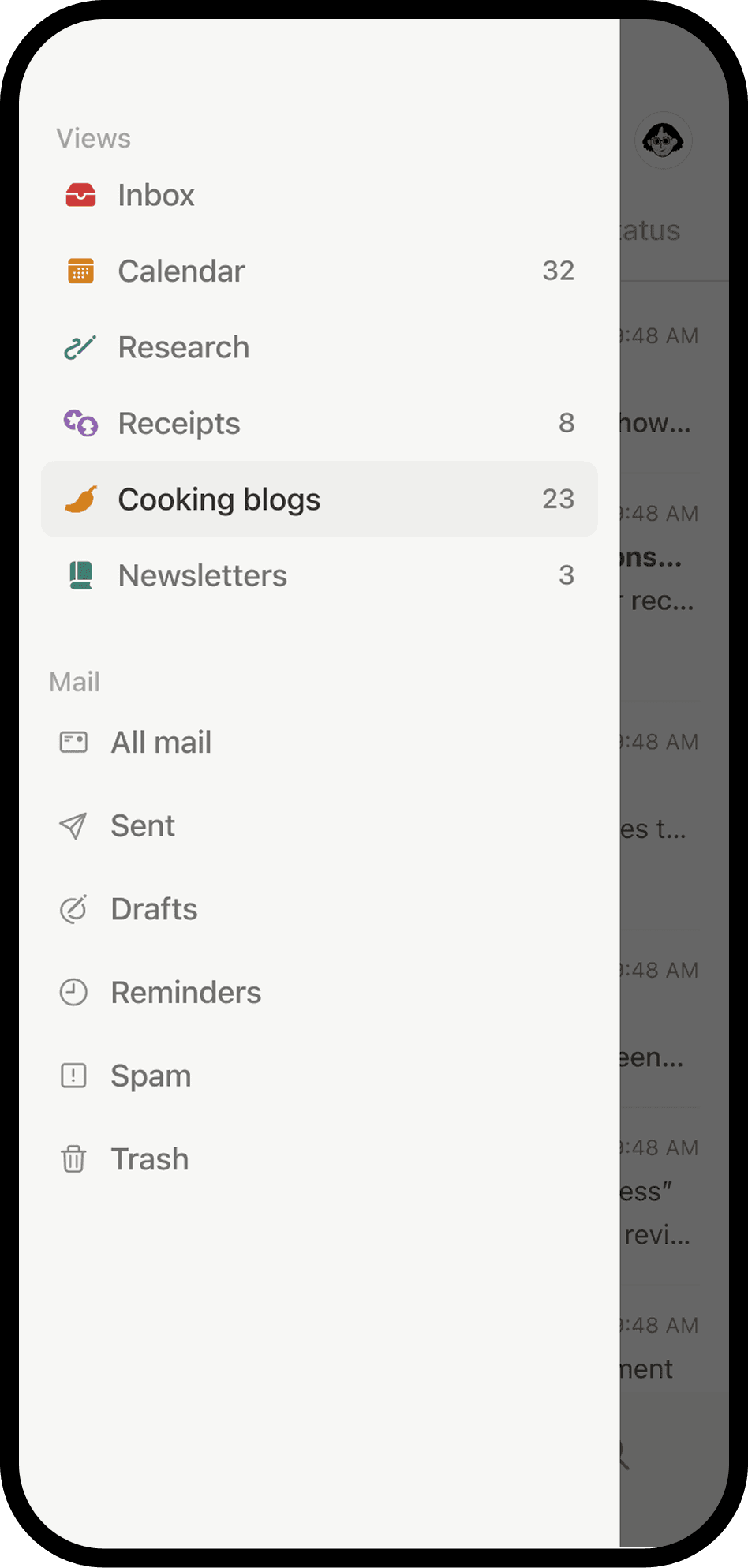 צילום מסך של Notion Mail במכשיר נייד