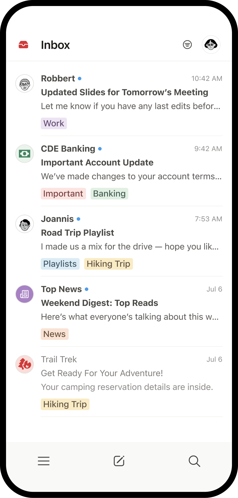 Une capture d’écran de Notion Mail sur mobile